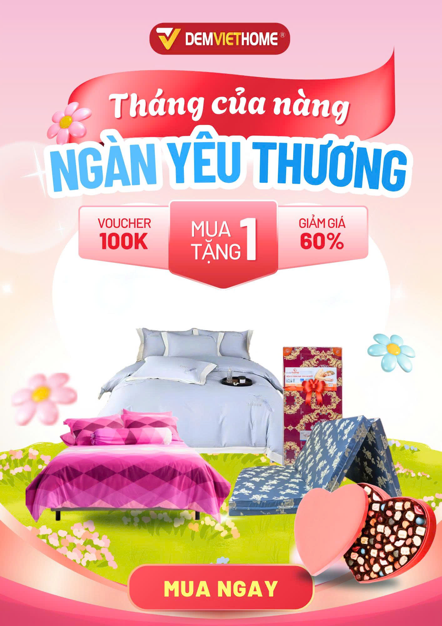🌷 💐 THÁNG CỦA NÀNG NGẬP TRÀN YÊU THƯƠNG – Ưu đãi khủng từ DEMVIETHOME