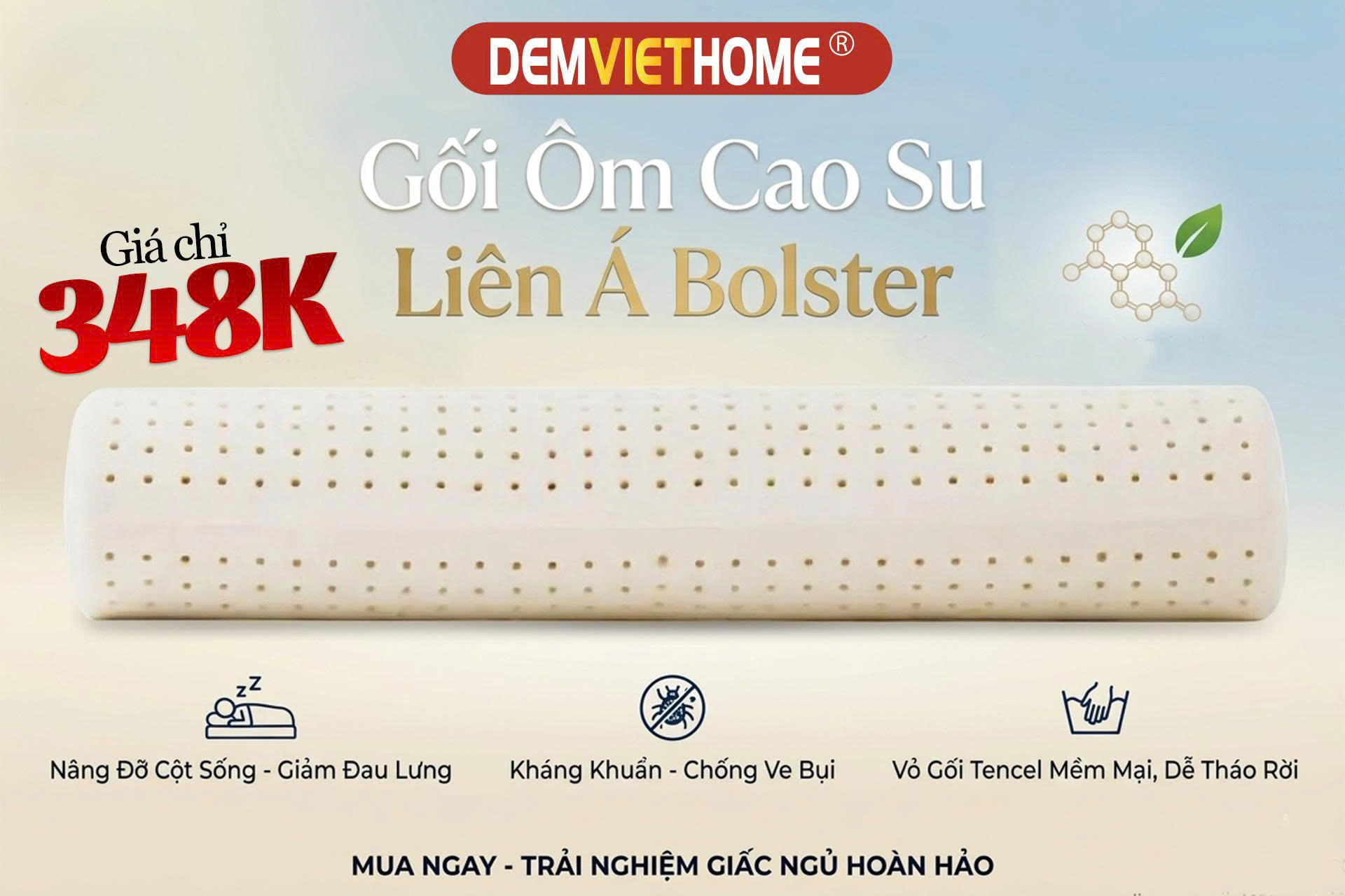 GỐI ÔM CAO SU LIÊN Á BOLSTER – Dòng gối ôm xứng đáng đầu tư nhất 2026